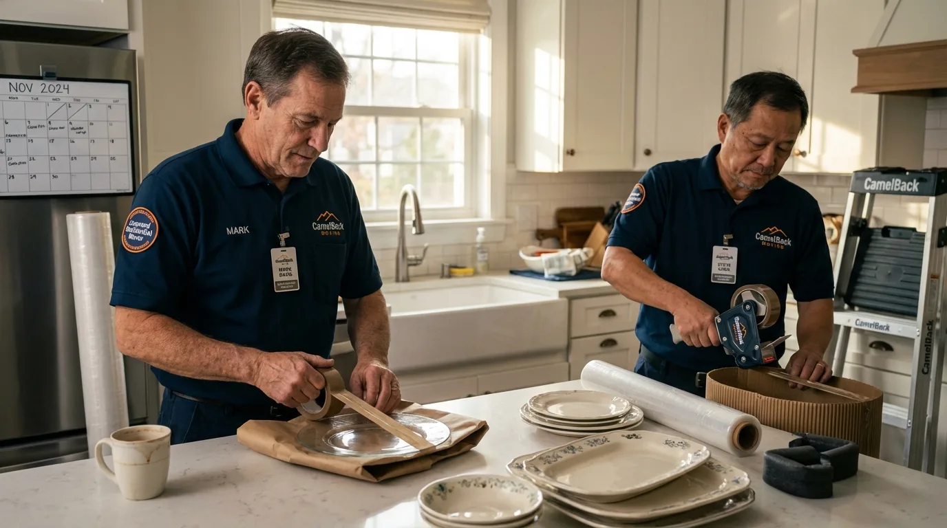 Professional crew packing kitchen dishware in Lolo, MT